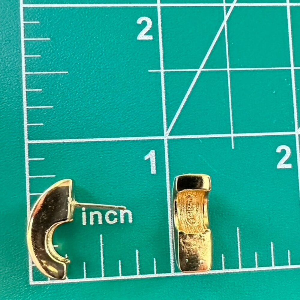 AUTHENTIC Vintage CHRISTIAN DIOR RHINESTONE BAGUETTE GOLD Half Hoop EARRINGS - Picture 6 of 6